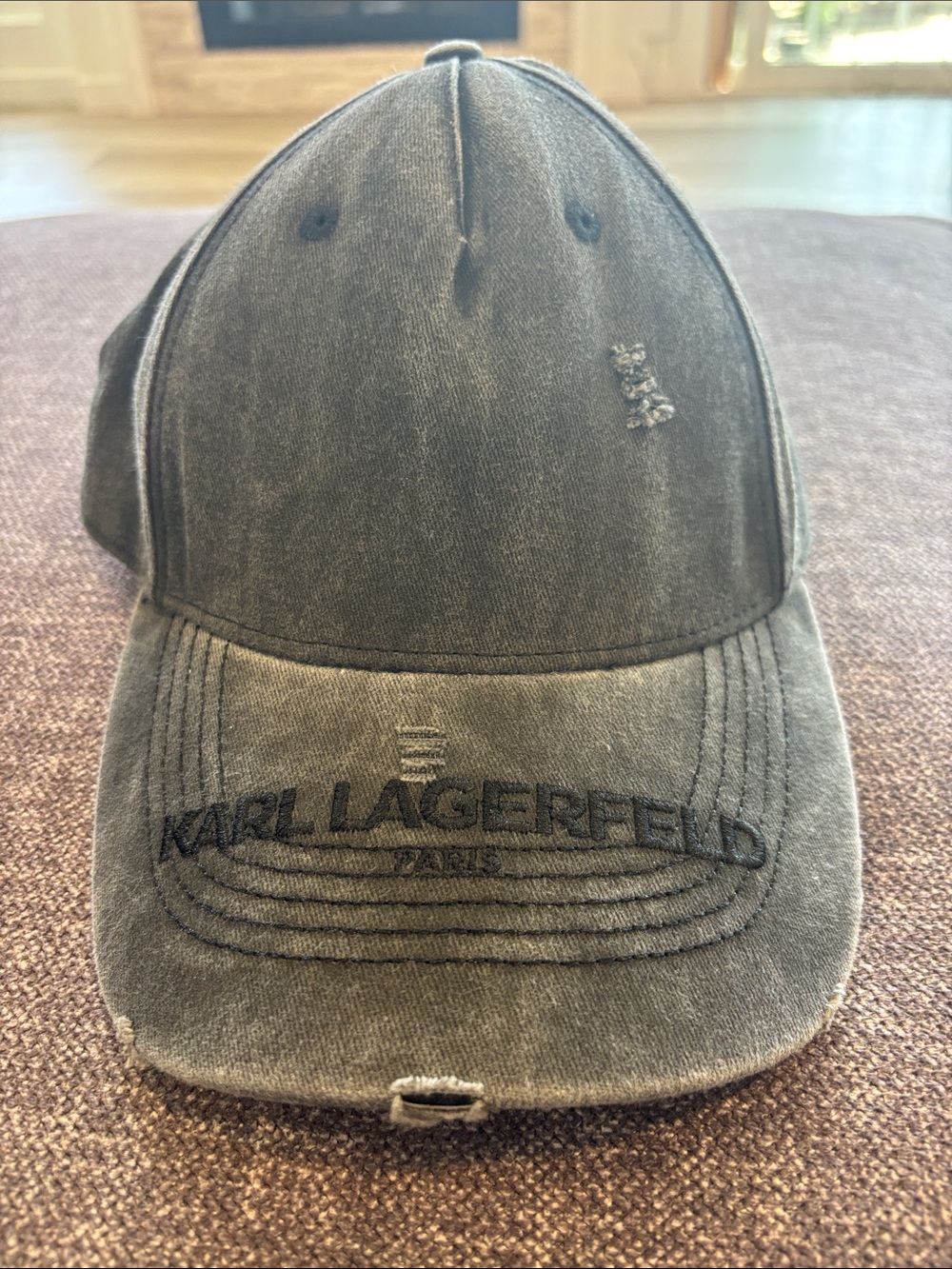 Karl Lagerfeld Washed Black Embroidered Logo Baseball Cap
